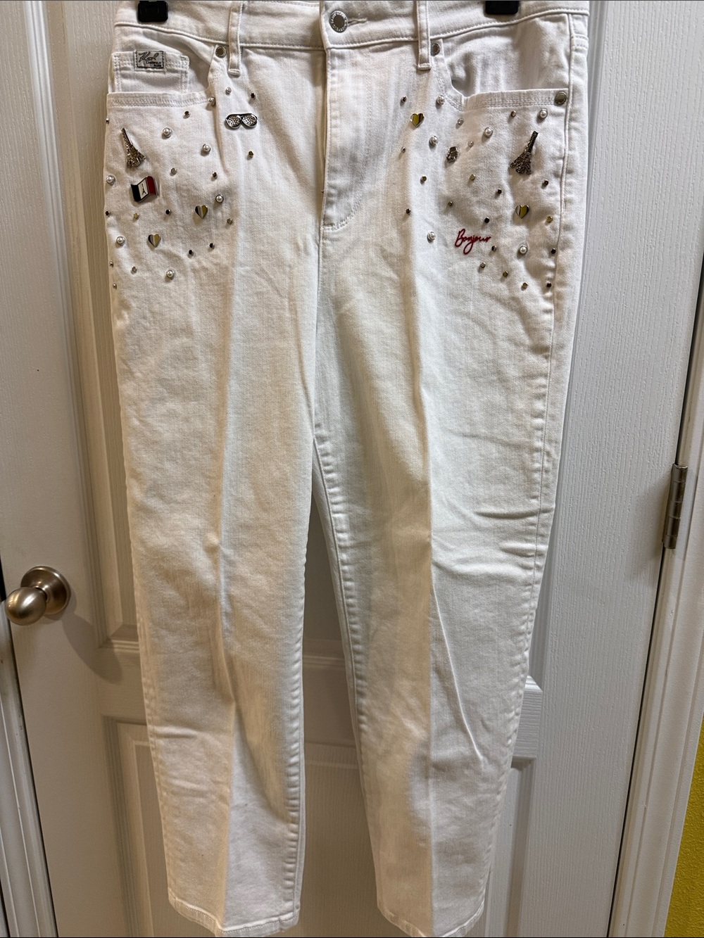 Karl Lagerfeld White Skinny Jeans with Metallic Stud Accents